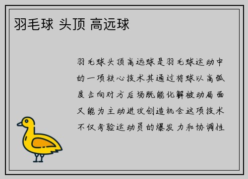羽毛球 头顶 高远球